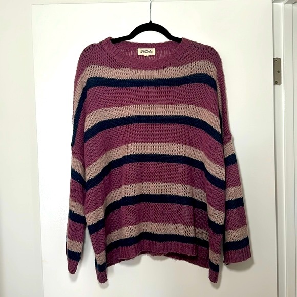 Purple Striped Kit Sweater Size Large Crewneck Listicle - Picture 1 of 4